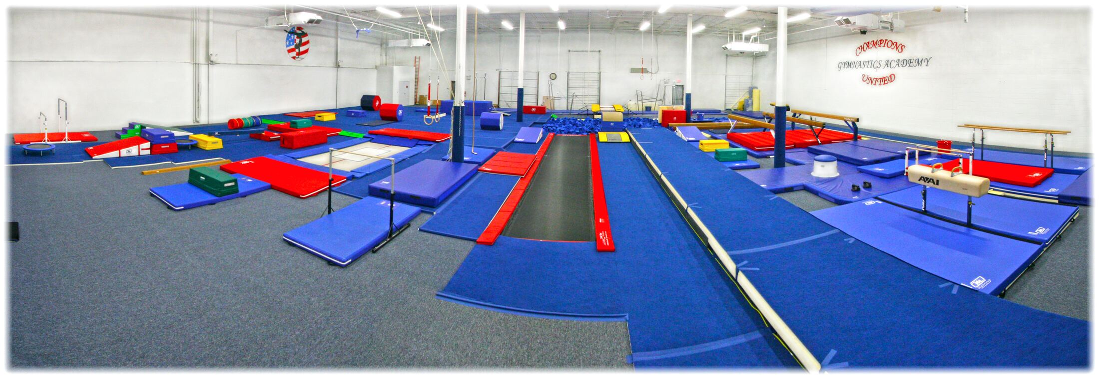 Panoramic view of the Champions United gym floor